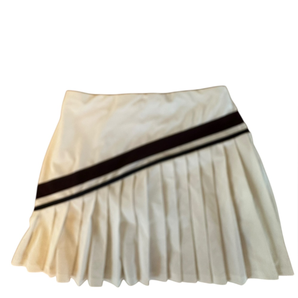 Elegant Cream Pleated Skirt with Black Stripe